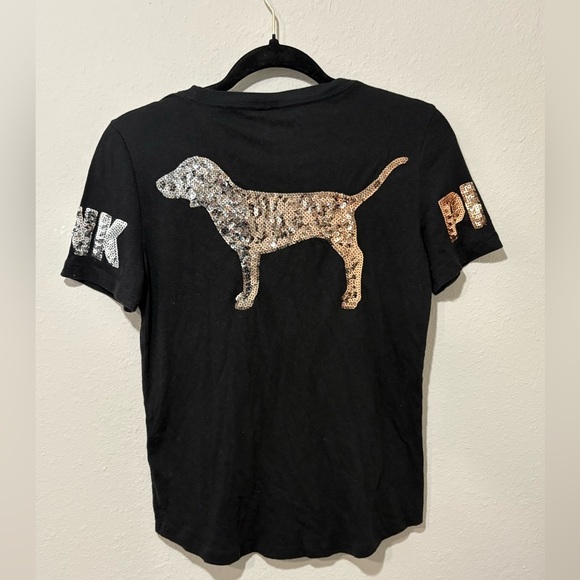 Victoria’s Secret PINK Black Sequin Logo Dog Tee – XS - Picture 2 of 3